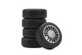 New Car Wheel Tires Pile. 3d Rendering