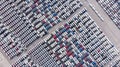 New cars from the car factory parked at the port waiting for exp Royalty Free Stock Photo