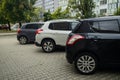 New cars parked in row on outdoor parking for a rent Royalty Free Stock Photo