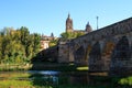 Roman bridge, Tormes river and New Cathedral of Salamanca, Spain Royalty Free Stock Photo