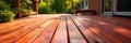 New cedar deck, rich red stain, freshly installed boards, construction, close up, design Royalty Free Stock Photo