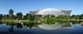 New Century Global Center, Chengdu, Sichuan, China against blue skies