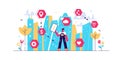 Smart city vector illustration. Flat tiny