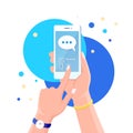 New chat messages notification on mobile phone. Sms bubbles on cellphone screen. People chatting. Vector flat design Royalty Free Stock Photo