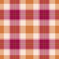 New check background fabric, perfect seamless plaid textile. Rustic vector tartan pattern texture in red and orange colors