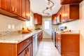 New cherry wood American kitchen interior.