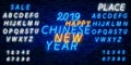 New Chinese Year 2019 Greeting Card Vector. Neon sign, a symbol on winter holidays. Happy New Year Chinese 2019. Neon sign, bright Royalty Free Stock Photo