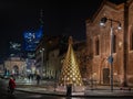 New Christmas tree in Milan by night in a cinematic view