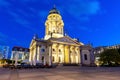 New Church Deutscher Dom or Neue Kirche on Gendarmenmarkt square at night, Berlin, Germany Royalty Free Stock Photo