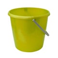 New, classic, plastic bucket. Yellow bucket isolated on a white background