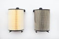 New Clean and Old Dirty Air Filter for a Turbocharged Car Engine. Royalty Free Stock Photo