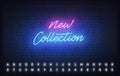 New Collection neon template. Glowing neon lettering New Collection arrivals sign