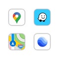 New collection of popular navigation application icons: Google Maps, Waze, Apple Maps and Googel Earth.