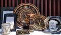 New collection set of Versace tableware on shelf in Riga