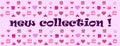 New collection written in English - pink background - shopping symbols