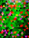 New colourful pattern of triangles designed digitally on green surface.