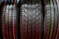 New Compact Vehicles Tires Stack. Winter and Summer Season Tires