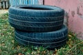 New Compact Vehicles Tires Stack. Winter and Summer Season Tires