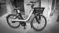 New concept of city bikes rental in France. Take it everywhere and leave it anywhere Black and white