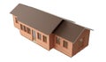 New construction home with bricks and roof tiles on white background