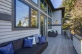 New construction home exterior boasts luxury deck Royalty Free Stock Photo