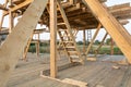 New construction home framing against blue sky at sunset Royalty Free Stock Photo