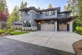 New construction home with wood and stone siding Royalty Free Stock Photo