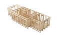 New construction home wooden walls and flroor framing on white background, building stages