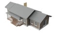 New construction home wooden walls and roof tiles on white background