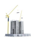 New construction of a multi-storey building with fencing, construction crane