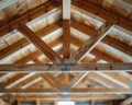 Timber Beam Roof Support Structure, Aligned and Secured Beams in a New Construction Development Site Strong and Durable Roof