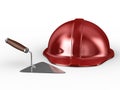 New construction trowel and red helmet Royalty Free Stock Photo