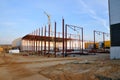 New construction of a warehouse logistics warehouse. Installation of metal structures