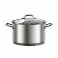 New Cooking Pot Isolated, Metal Saucepan with Glass Lid, Soup Kitchenware, Shiny Stainless Cooking Pot Royalty Free Stock Photo