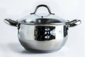 New Cooking Pot Isolated, Metal Saucepan with Glass Lid, Soup Kitchenware, Shiny Stainless Cooking Pot Royalty Free Stock Photo