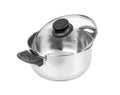 New open cooking pot isolated, empty metal saucepan, soup kitchenware, shiny stainless cooking pot top view