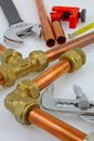 New copper pipework ready for construction Royalty Free Stock Photo