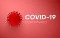 Coronavirus Covid-19. Background with realistic 3d red viral cells. danger symbol. Vector illustration.