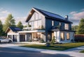 New country house with photovoltaic system on the roof, Modern eco-friendly clean house