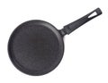 New crepe frying pan isolated on white, top view. Cooking utensils