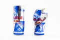 New and Crumpled  Aluminum cans of RedBull Royalty Free Stock Photo