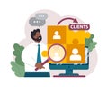 New customers search. Character web searching. Business development