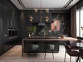 New dark stylish kitchen interior design with decorative ceiling