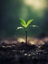 A new dawn for life: a closeup of a small plant sprouting in the