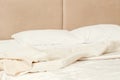 New day beginning morning routine empty messy bed Royalty Free Stock Photo