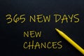 365 New Days New Chances Yellow Pen with yellow text own rent at the black background