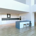 New decorated contemporary white Kitchen in luxury big studio .