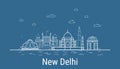 New Delhi city, Line Art Vector illustration