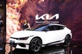 New Delhi - February 1, 2024: Kia Motors EV6 car is on display at Bharat Mobility Global Expo 2024 at New Delhi in India