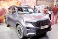 New Delhi - February 1, 2024: Kia Motors Sonet X-Line car is on display at Bharat Mobility Global Expo 2024 at New Delhi in India